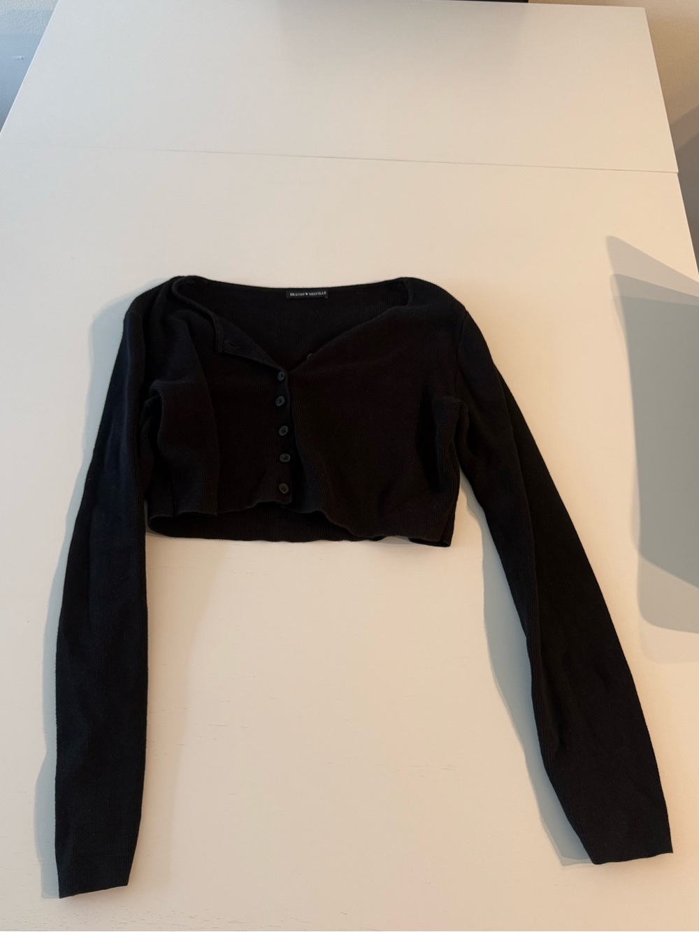 Brandy Melville Cropped Black Button-Front Long Sleeve Top